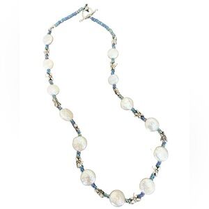 Vintage Freshwater Pearl and Silver Dragonfly Toggle Necklace